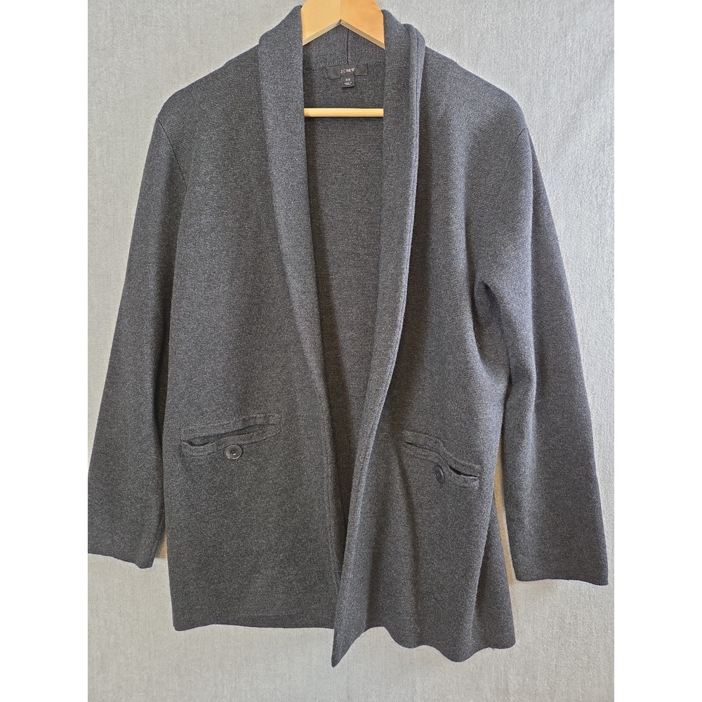 J Crew Camille XS Sweater Blazer Shawl Collar Heather Coal Wool Blend Career